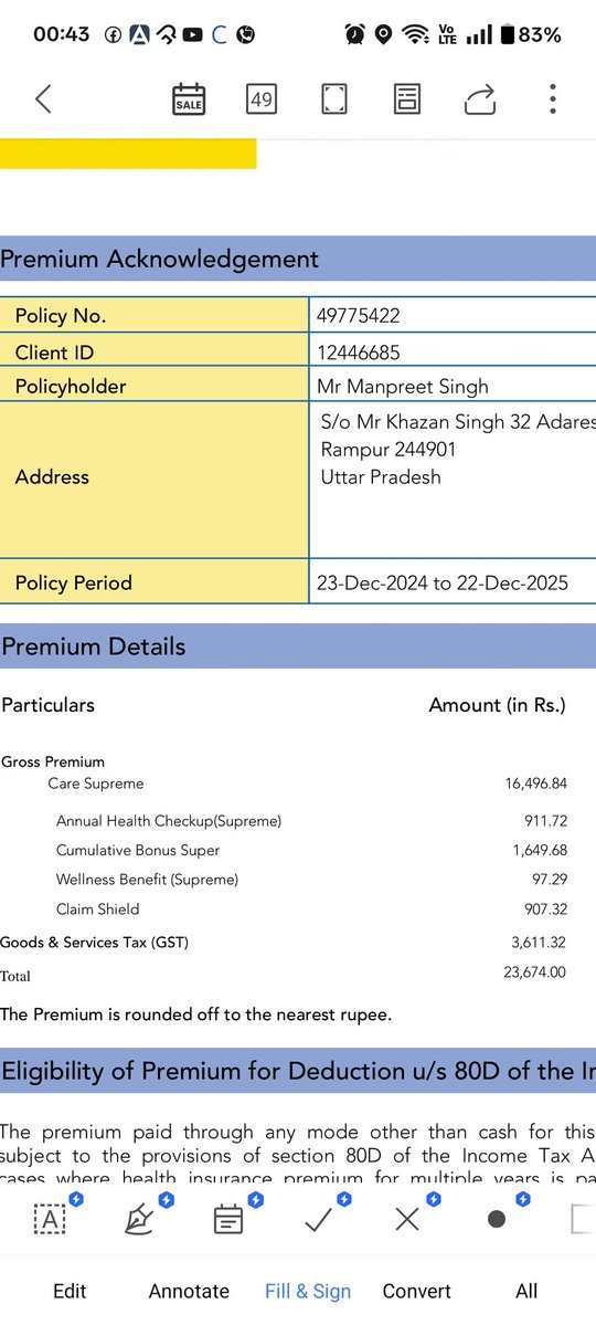 manpreetsingh79's tweet image. @CareHealthIndia @MoHFW_INDIA @PMOIndia can you please let me justify the reason for the premium hike , despite of 18% reduction in GST. This year you are asking for 27100, without gst. Last year I paid 23674 including GST . Day light robbery