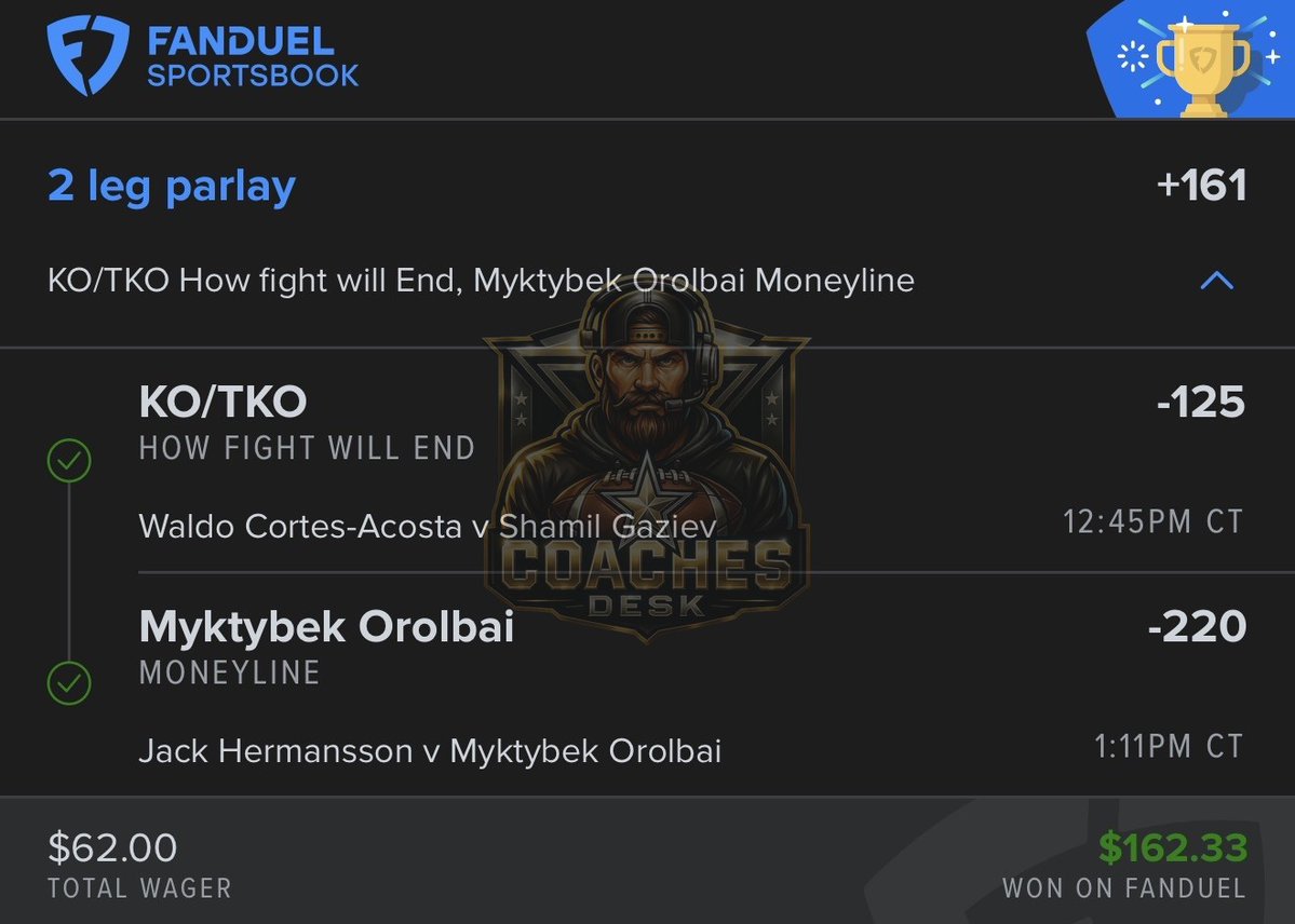Coach adds another winner and another unit to the wins today with #UFCQatar 🥊🤑✅

<a href="/TheCoachesDesk/">Coach 🔔</a>

Save 30% when you sign up today ⬇️

📲 Promo Code: LEVELS

🔗 Sign Up Link: tinyurl.com/59brbx48

#GamblingX #LevelsPicks