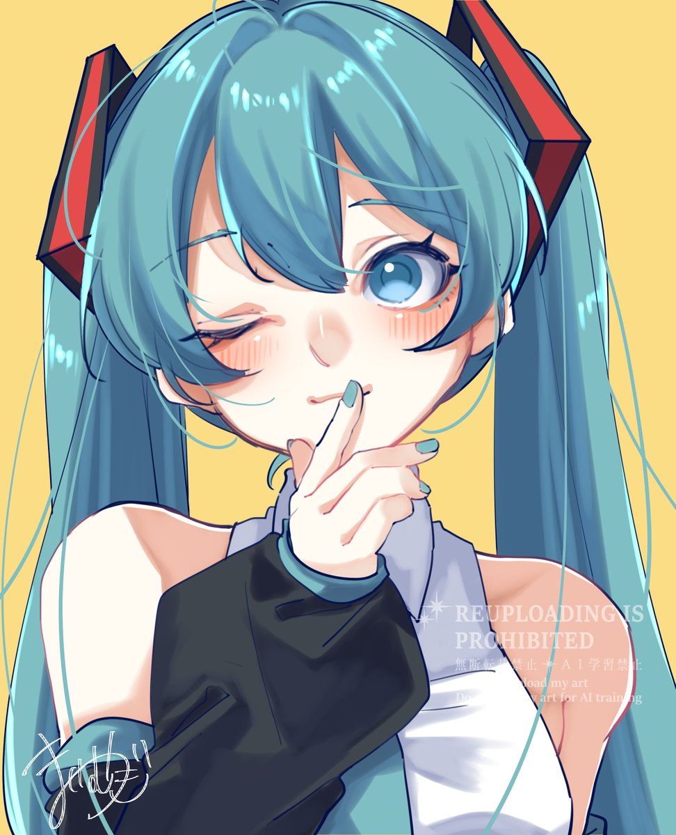 初音ミク 「どうしよっかな～?」|まいむぎのイラスト