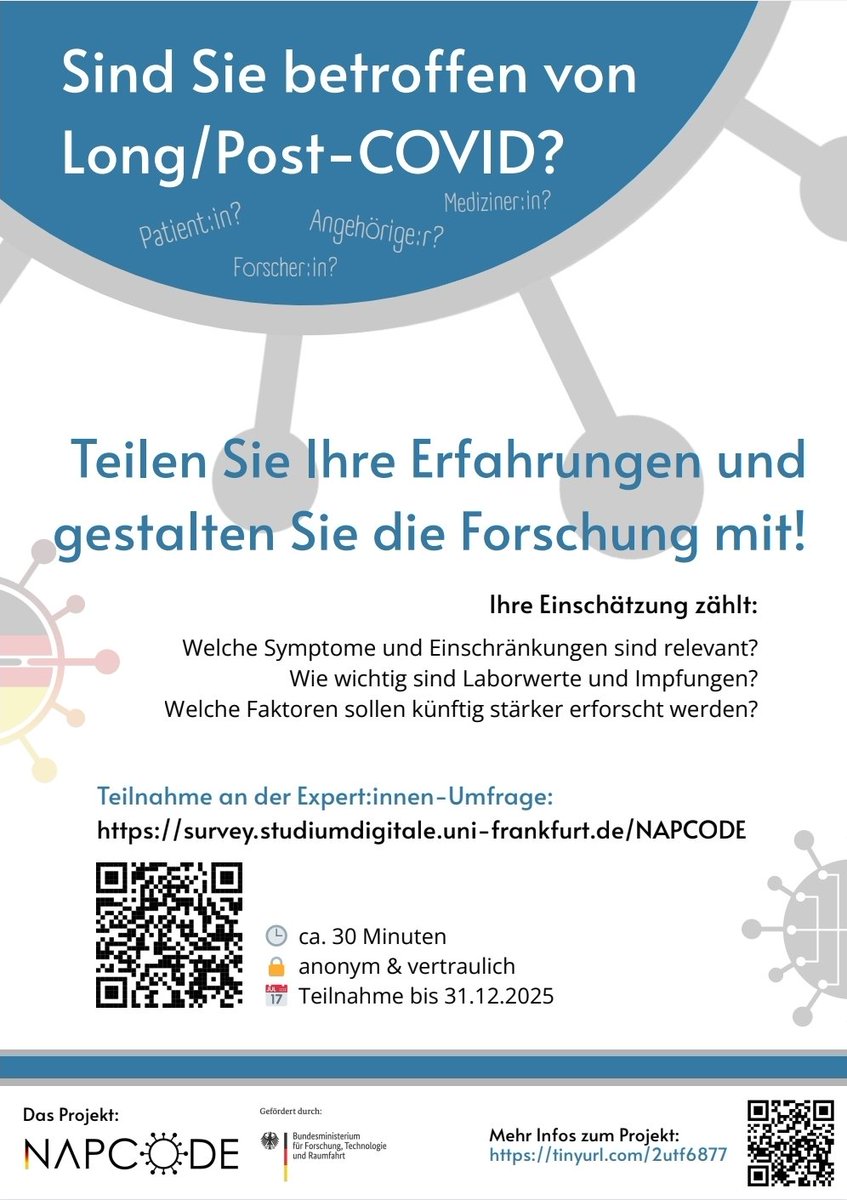 So ihr Lieben, ihr wollt Forschung, dann müsst ihr jetzt auch noch öfter MITMACHEN! Die Umfrage kommt vom BMFTR und bekommt hoffentlich eure rege Aufmerksamkeit und ganz wichtig eure Teilnahme!
netzwerk-universitaetsmedizin.de/media/news/det…