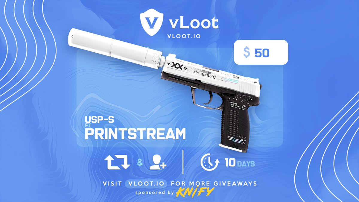 vloot_io's tweet image. CSGO / CS2 USP-S Printstream Giveaway (~$50) 🎁

✅ Follow @KnifyGG &amp;amp; @vloot_io
✅ Like, Retweet and Tag 1 friend

Winner drawn in 10 days, good luck 🥰