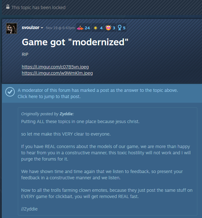 Vara_Dark's tweet image. Gothic Remake moderators are purging the steam forums of criticism. If you say you dislike the character design changes and don&apos;t want to support the censorship they&apos;re locking or in some cases deleting threads. The &quot;toxic hostility&quot; they&apos;re talking about it just criticism.