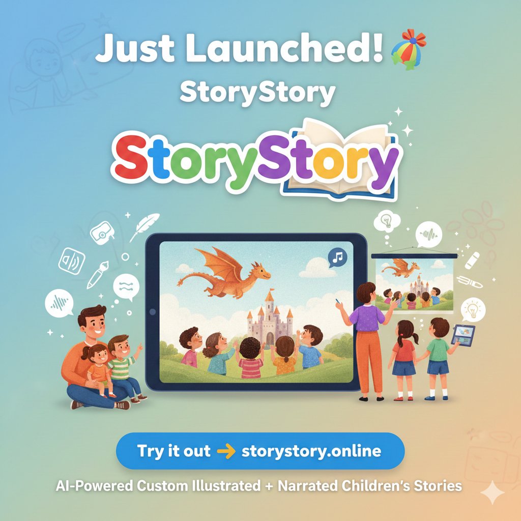 _samuelaidoo's tweet image. Just launched StoryStory 
An AI-powered studio for creating custom illustrated + narrated children’s stories in minutes
Perfect for parents, teachers &amp;amp; creators.
Try it out 👉 storystory.online