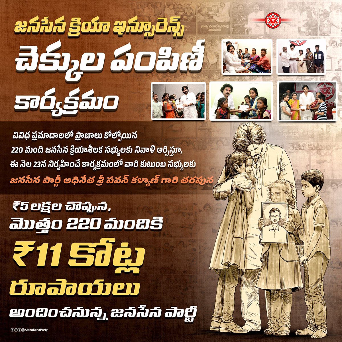 recsrinivasarao's tweet image. జనసేన ఒకేరోజు ఒక్కొక్క కుటుంబానికి ₹5 లక్షల చొప్పున, మొత్తం ₹11 కోట్ల రూపాయల విలువైన చెక్కులను జనసేన పార్టీ అధినేత, గౌ|| ఆంధ్రప్రదేశ్ రాష్ట్ర ఉప ముఖ్యమంత్రి శ్రీ పవన్ కళ్యాణ్ గారి తరపున అందించనున్న జనసేన పార్టీ ప్

#JSPActiveMembership