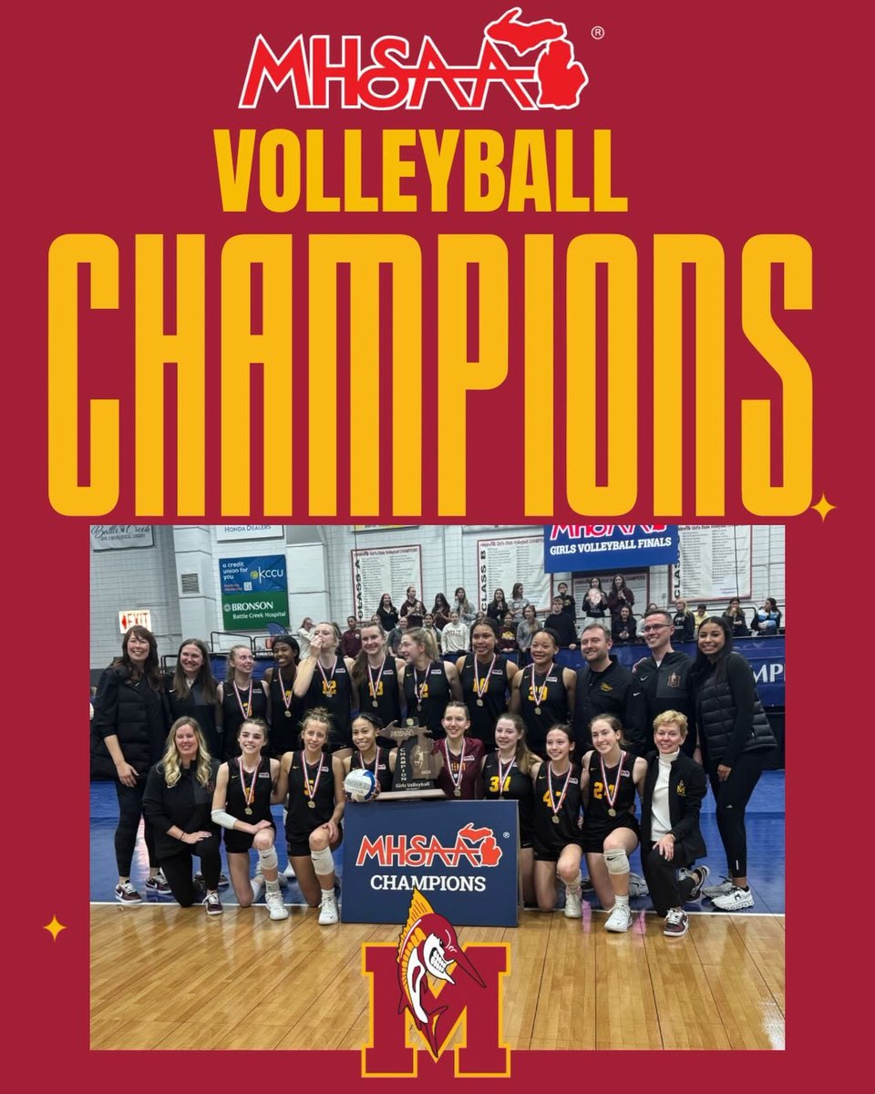 MercyHighMI's tweet image. MERCY VOLLEYBALL MHSAA CHAMPIONS‼️

The Marlins topped Bloomfield Hills in four sets!
