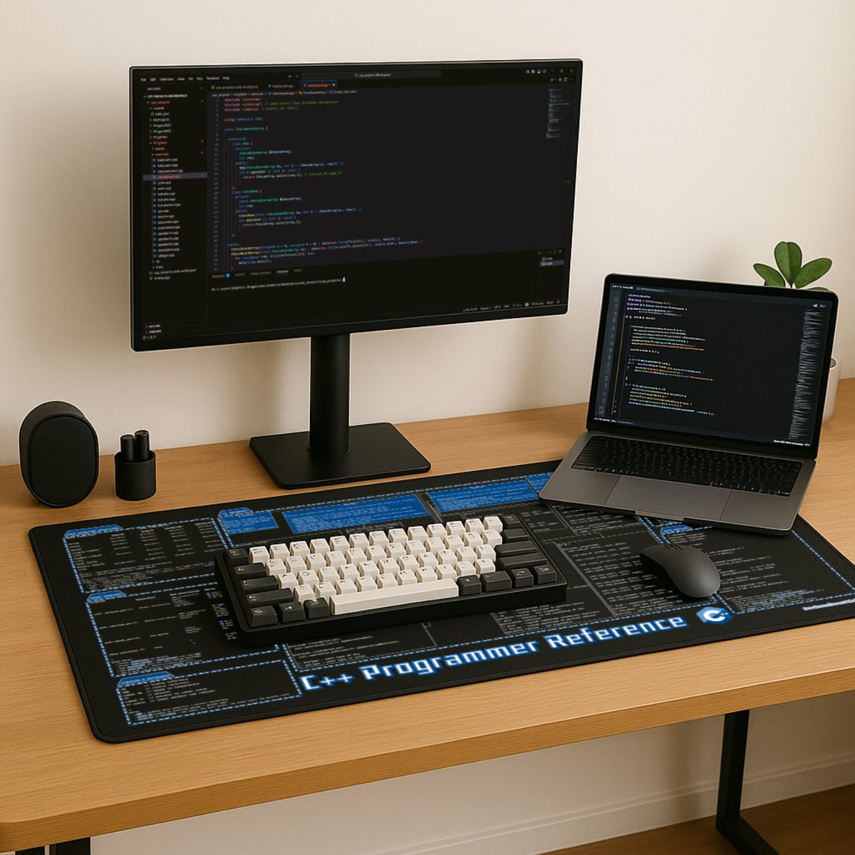EssentialsDev's tweet image. My current coding setup. Can’t live without this cheat sheet like mousepad anymore 😂 #programmer #desksetups