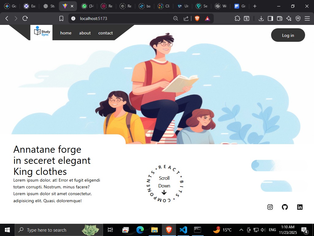 PremMaurya723's tweet image. Just finished building StudySync’s hero section! Explored a ton of designs, picked my favorite, and got it done by the end of the day. Loving how it sets the tone for the whole app! 🚀🎨 #BuildInPublic #WebDev #StudySync