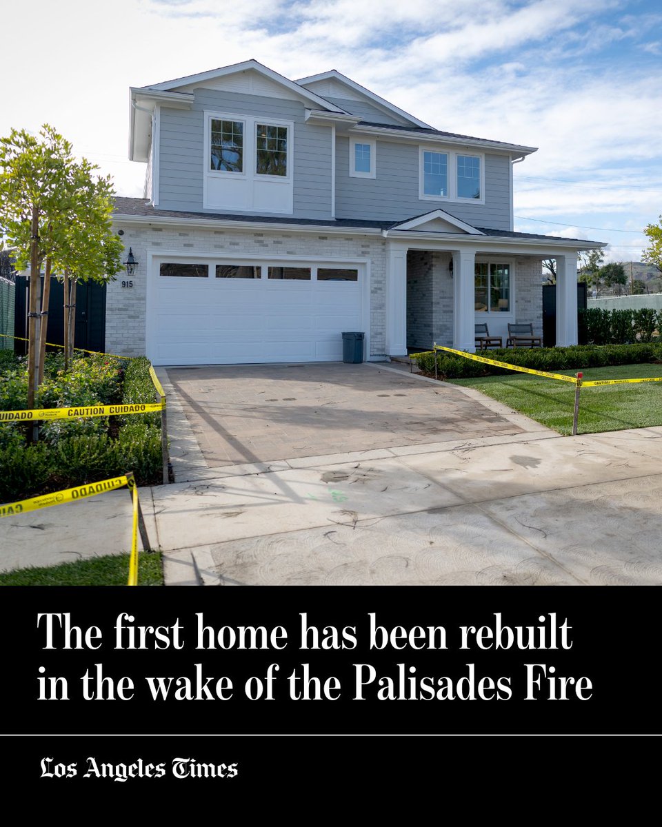 latimes's tweet image. Less than a year after the Palisades Fire destroyed 6,822 homes, the first rebuilt home received its certificate of occupancy. latimes.com/california/sto…
