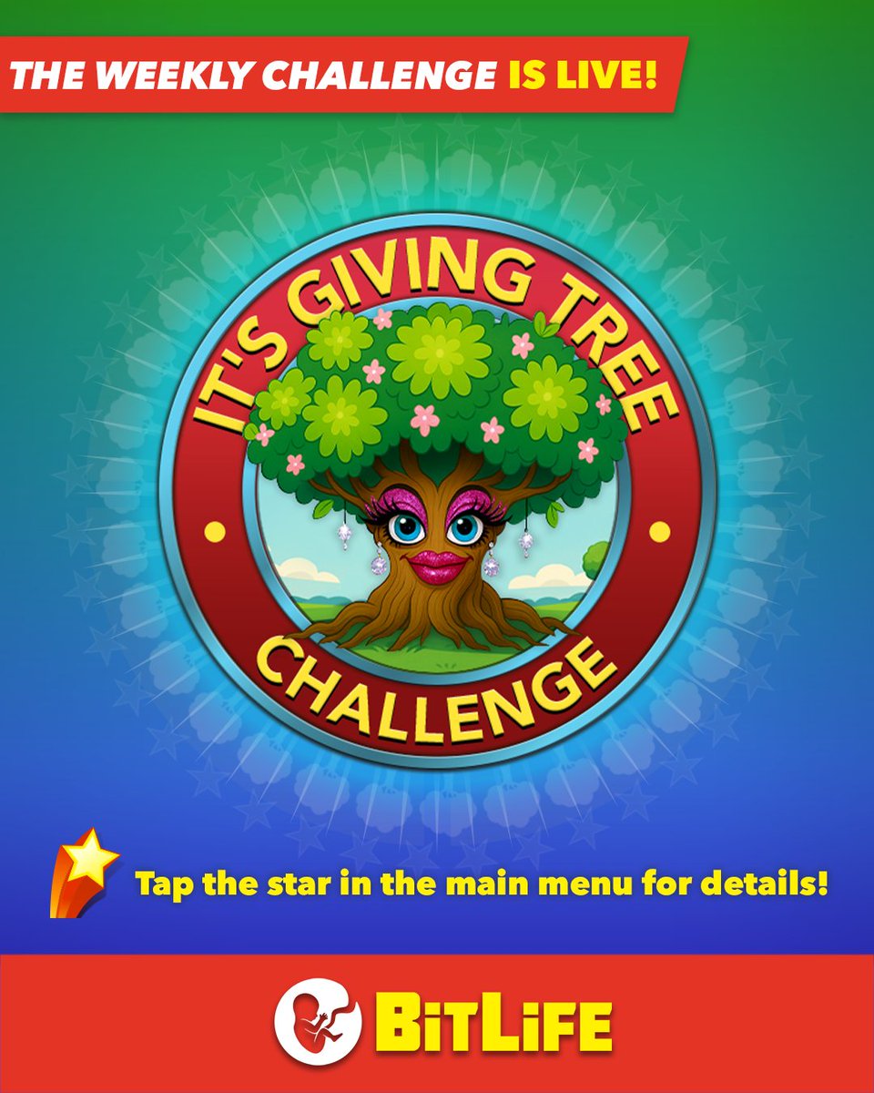 BitLifeApp's tweet image. She&apos;s BAAAAACK! This favorite is ready for completion. 🌳
#BitLife #WeeklyChallenge #lifesim #mobilegames