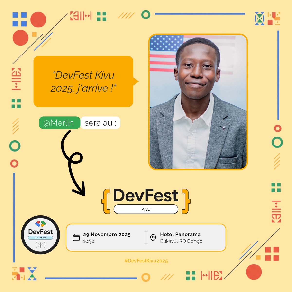 J-7 avant le #DevFestKivu 🥳 ! Tellement hâte de retrouver la communauté tech du Kivu et d'apprendre des meilleurs. Préparez-vous pour une journée de folie le samedi 29 novembre !
J'ai déjà mon badge, et vous ? Rendez-vous sur place !
#DevFest #DevFestKivu2025 #GDG #Tech #Kivu
