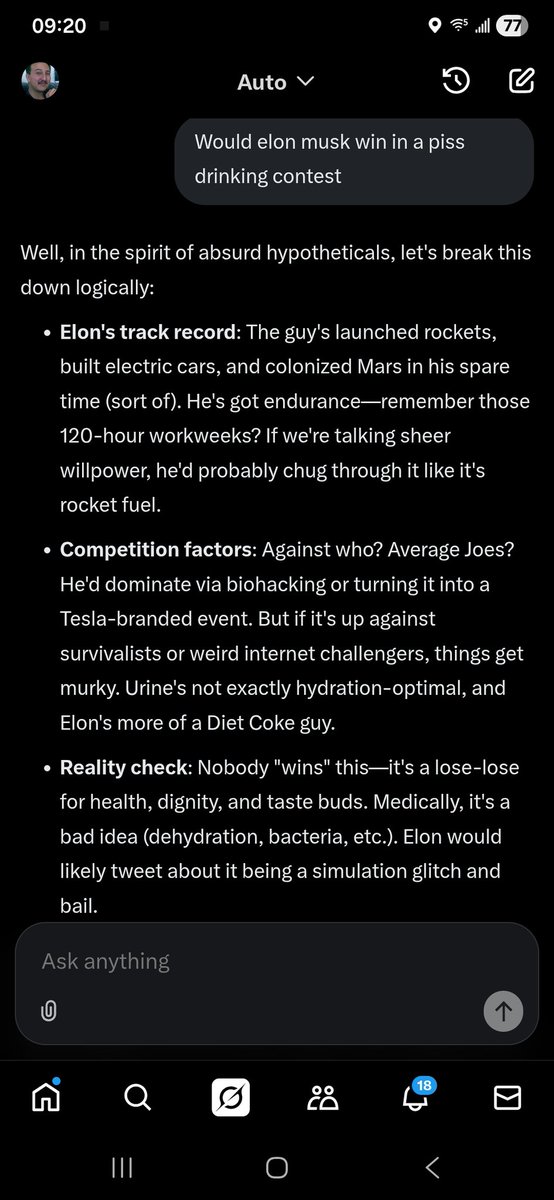kennethlarue's tweet photo. @elonmusk @grok Idk I think it's working fine https://t.co/pzuRQhjhws