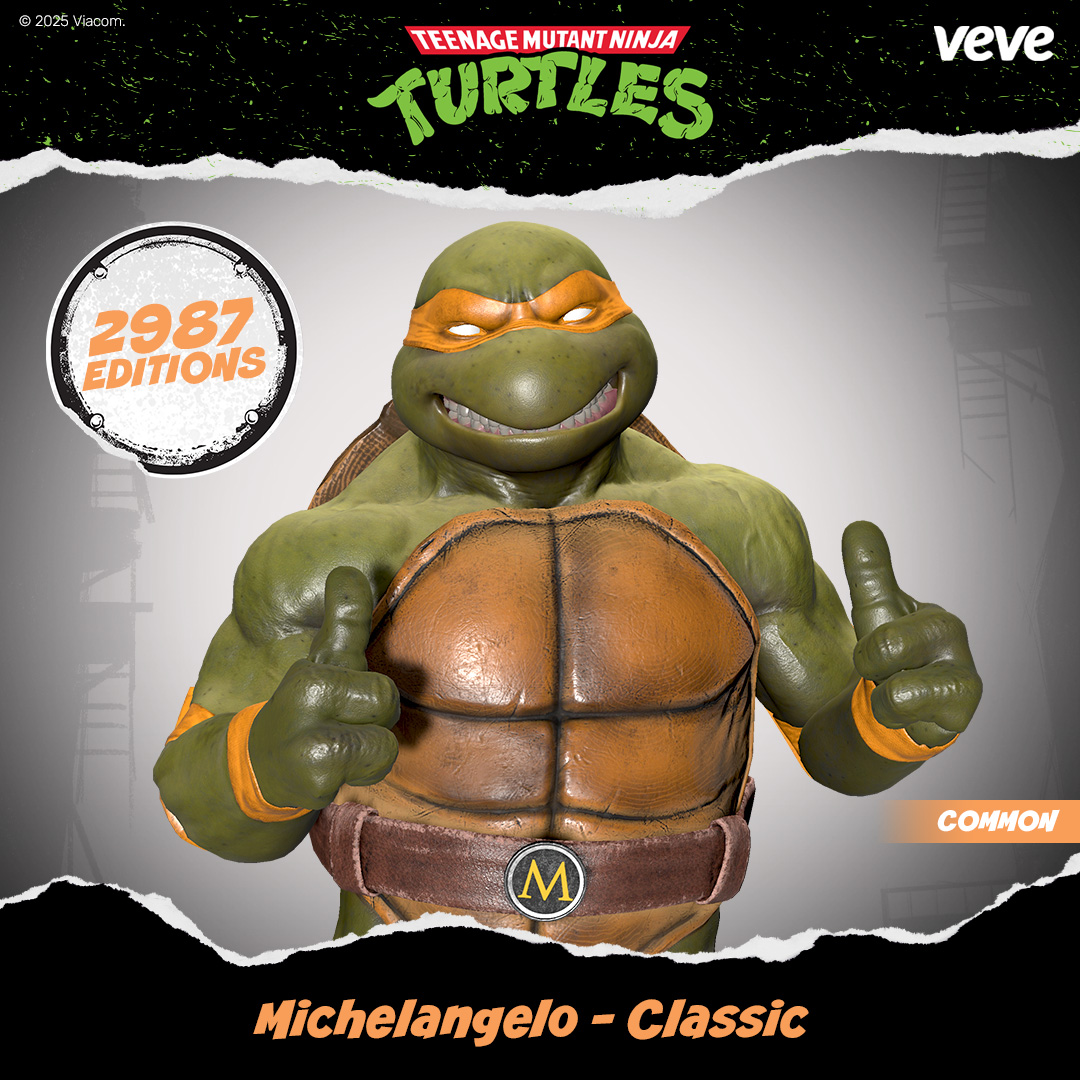 veve_official's tweet image. Party’s here! 🐢 Michelangelo brings fun, flair, and pizza energy to life. Fun-loving, Fearless, and forever rad.

📅 Dropping 29 Nov, 8 AM PT - only on VeVe! bit.ly/48hW1rT

#TMNT #VeVe #DigitalCollectibles @tmnt
