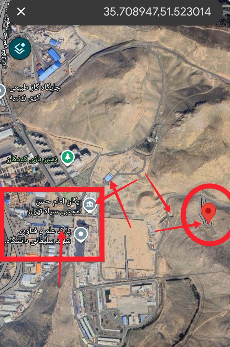 شماره ۲۵

شناسایی: ورودی تونل های حساس سپاه 

در شرق تهران 
یگانه موشکی امام حسن، تروریست های سپاه 
مستقر هست، و به شدت از آن مراقبت های ویژه انجام می‌شود. 

این مقر تونل های مختلف برای عبور و مرور فرمانده های سپاه استفاده میشود 
با رصد اطلاعاتی میهن پرستان، درچه ورودی آنها مشخص