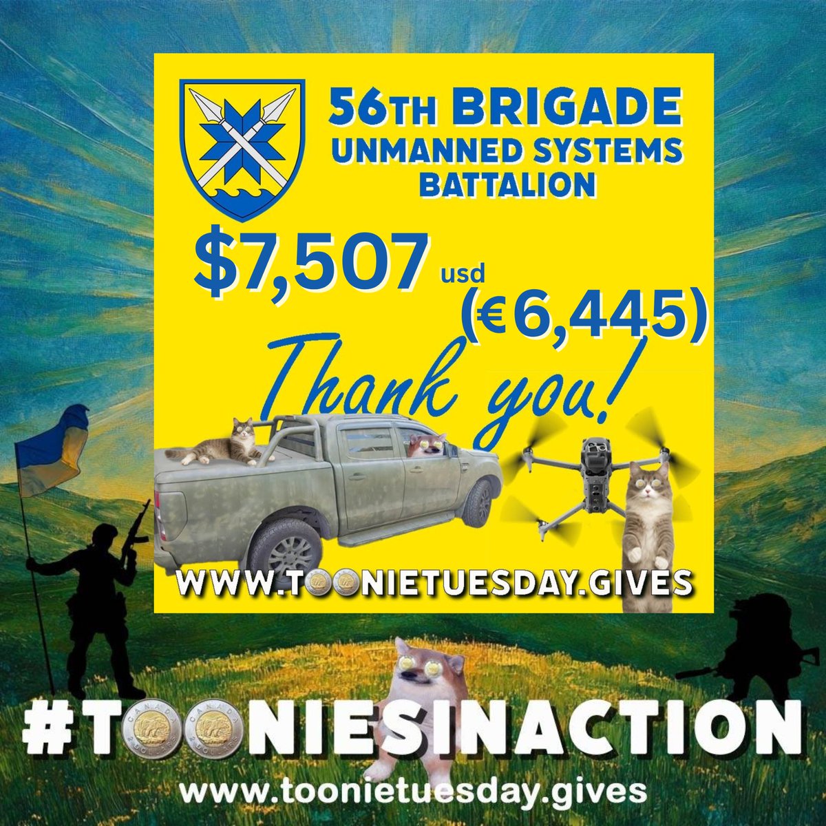 🚨🚨TOONIES IN ACTION🚨🚨

Mission complete: Tooniacs delivered!   Angels of Donbas - 56th Brigade — supplies rolling, personnel moving. Drone eyes on the horizon, lives protected because of YOU.   Check out <a href="/Oksii33/">Oksii ✚ 🇺🇦</a> post below. 

Together, we prove that the smallest donations