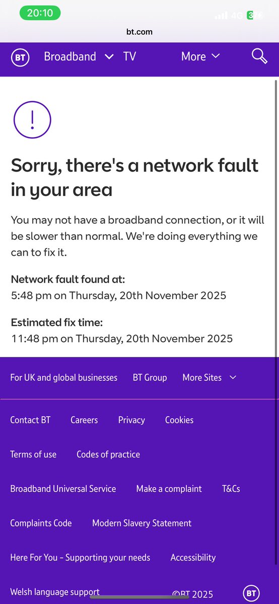 bundy_b2's tweet image. @bt_uk can you at least update your app/website. According to you the outage should’ve been solved 2 days ago. Wtf