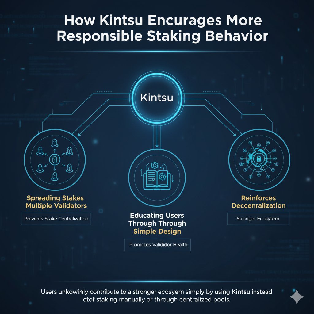 Stake smarter, not harder. 💪
<a href="/Kintsu/">Kintsu</a> promotes responsible staking by automatically spreading your stake across multiple validators. Result? Prevention of centralization and a stronger, healthier ecosystem—all through simple design.
Learn how to contribute to decentralization!!