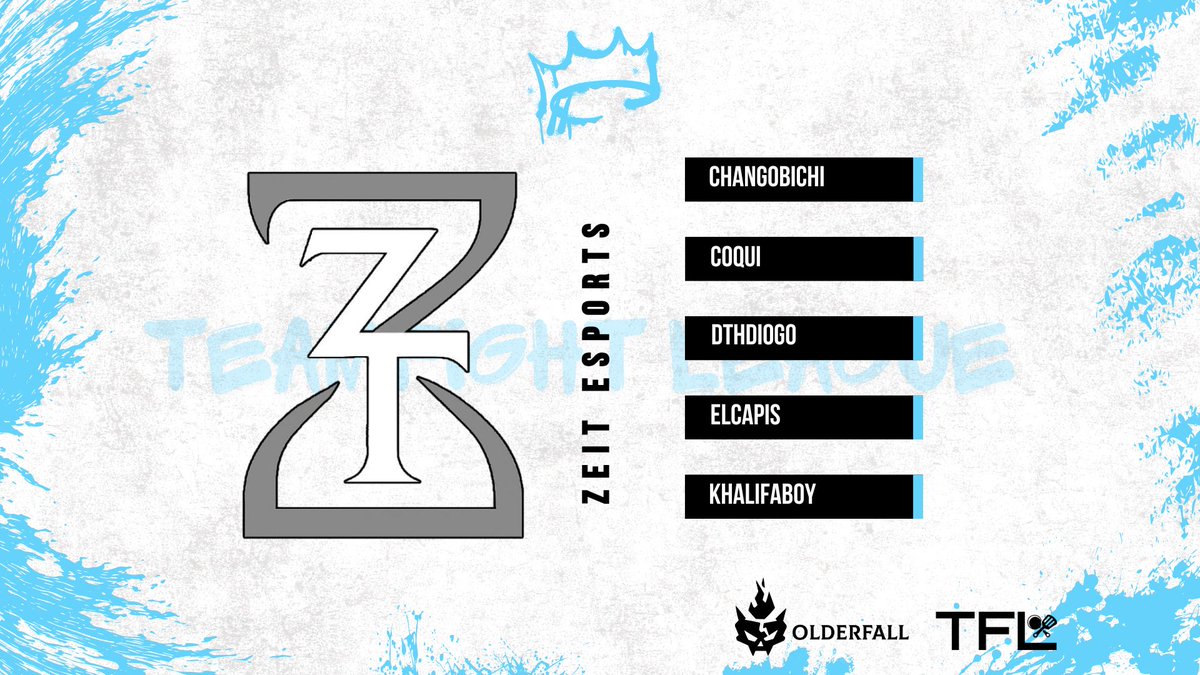 1/16 ✅

👋 Bienvenidos <a href="/ZeitEsports/">Zeit Esports</a>, a la TeamFight League.

📍 Región: LAN
🧩 Roster:
• <a href="/ChangoEstudioso/">Chango Estudioso</a> 
• <a href="/NtCoqui/">Coqui</a> 
• <a href="/Dth_Diogo_/">DthDiogo</a> 
• <a href="/pineda81352/">ElCapis01</a> 
• <a href="/KhalifaboyTFT/">ZT Khalifaboy</a>