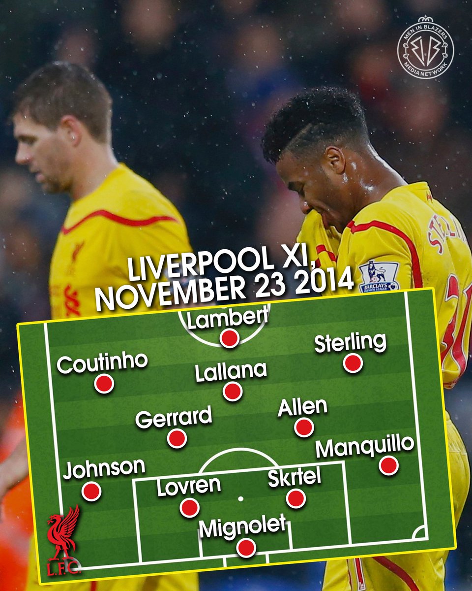MenInBlazers's tweet image. Last time Liverpool sat in the bottom half of the Premier League table this late in the season was November 2014. 

Brendan Rodgers was manager, and here was his squad, coming off a 3-1 defeat to Crystal Palace 👀