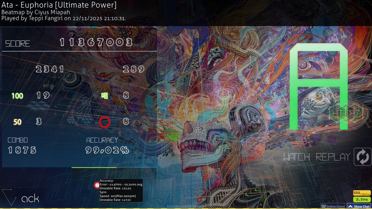 THATS MY BEST SCORE EVER WDYM I 8 MISSED EUPHORIA EZHTHD WITH 99 PERCENT ACCURACY