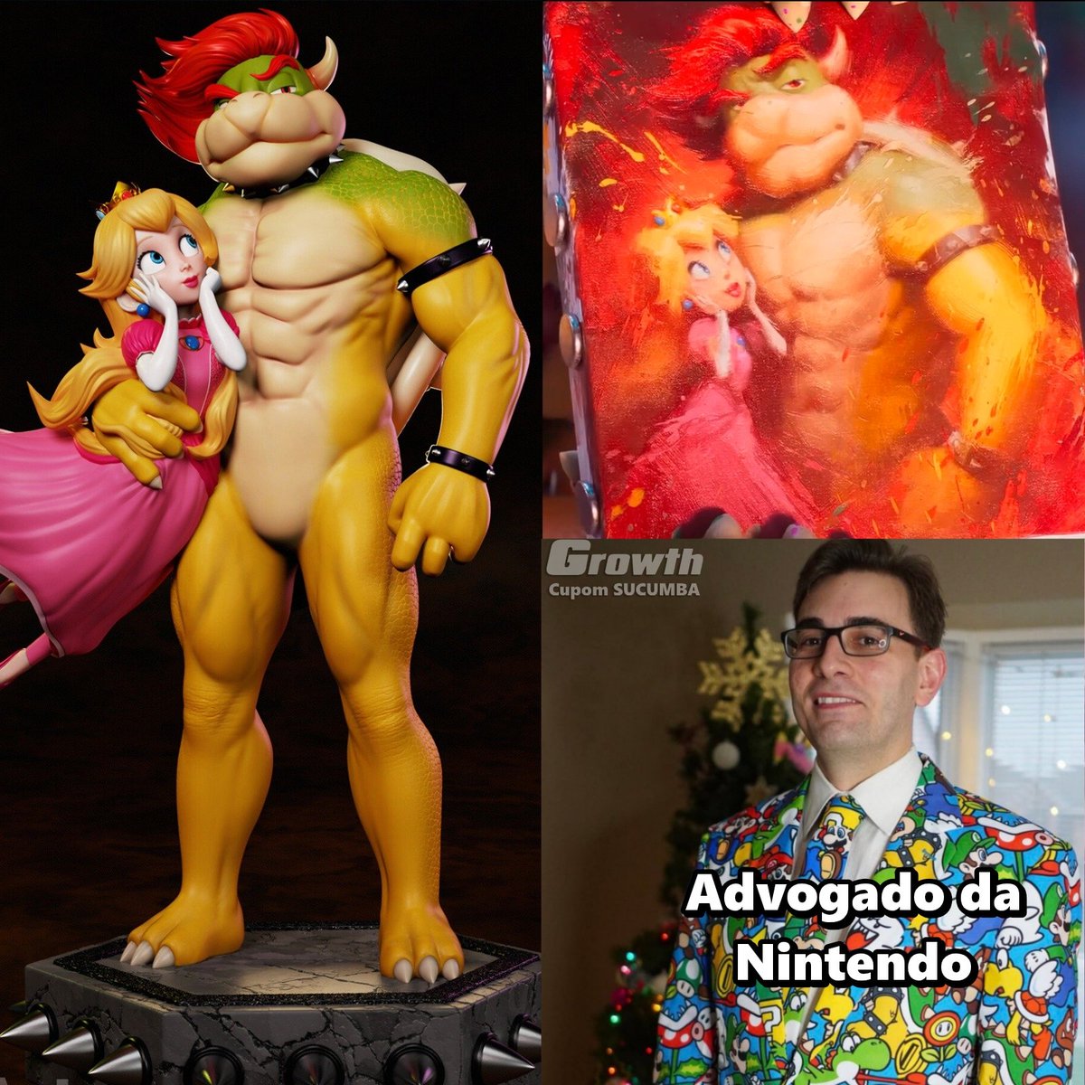 Um artista chamado 'GomerArts' fez um modelo 3D da pintura do Bowser Gostosão com a Princesa Peach. Ele disponibilizou o modelo para impressão 3D no site 'cults3d', custando R$ 54,00.