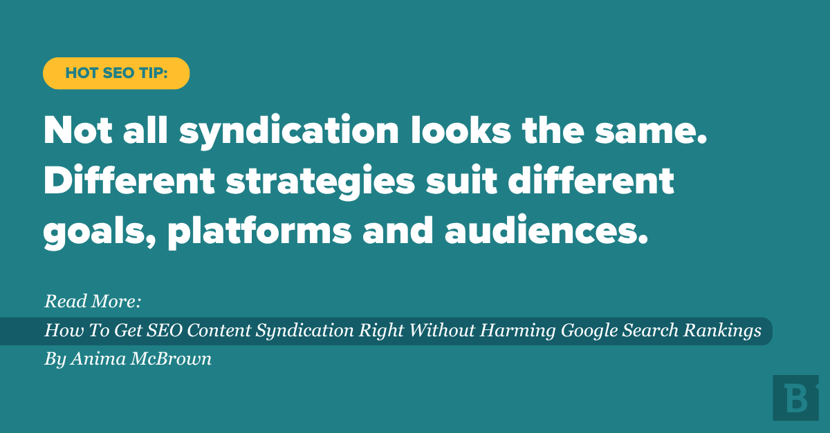 Brafton's tweet image. Maximize your content’s reach without sacrificing rankings. Learn how smart syndication can multiply exposure and strengthen your SEO: bit.ly/49ijRVu

#Brafton #SEOContent #SEOBlog #ContentSyndication #SEORanking