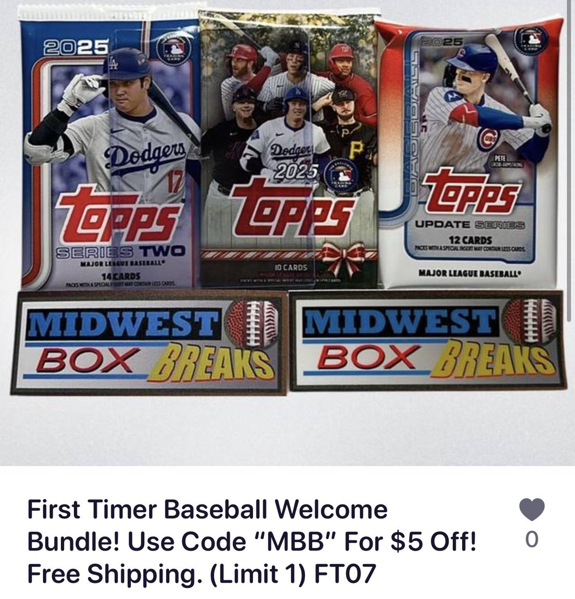 🚨First Timer Baseball ⚾️ Special🚨

👀3 packs &amp; extras for only $5 shipped after coupon! (+tax) 💥46 cards!

⚾️’25 Topps Series 2, Holiday, Update
🤔Bonus Top-Loaded ⚾️ card
🧲MBB Magnet &amp; sticker
📪 Free shipping

First time customers use code MBB at checkout for $5 off.