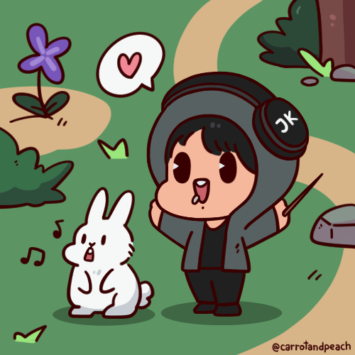 carrotandpeach's tweet image. Conductor JK with his bunny friend🎶
(MyVoiceZoo Parody)
#btsfanart #jungkook #정국