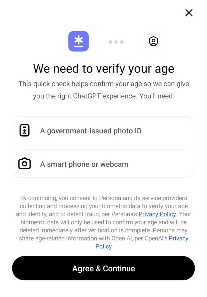 شات جي بي تي بدأ يطلب من بعض المستخدمين يتحققون من هويتهم بالجواز إذا محادثاتهم شكلها 🔞.

لو ما كملت التحقق، حسابك ممكن ينحظر خلال شهرين.