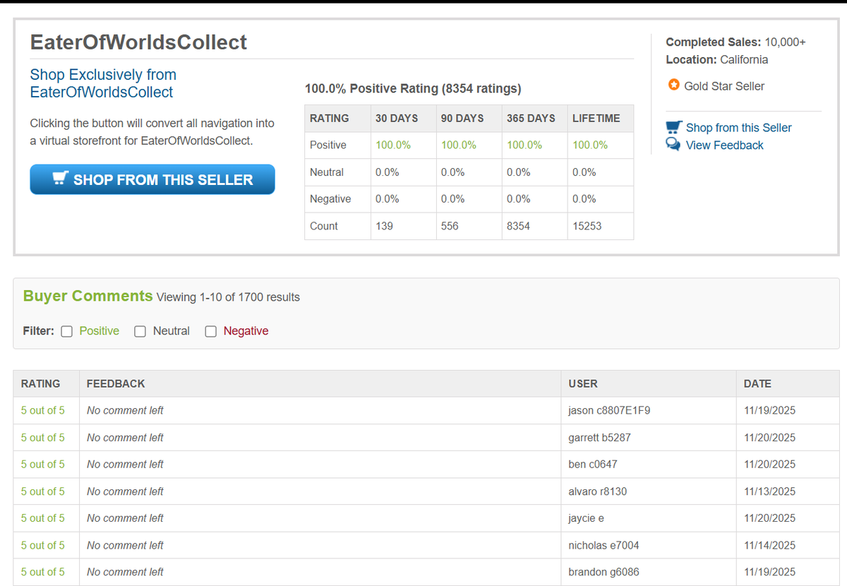 ALpez420's tweet image. Reopened Oct 25 since then 6,364 cards shipped, 323 orders done, 31K+ in stock.

Overall, 15K+ orders with 100% positive feedback.

We may be small, but we always do our best for customers 

Just keeping moving forward and growing, one card at a time.

eaterofworldscollect.tcgplayerpro.com