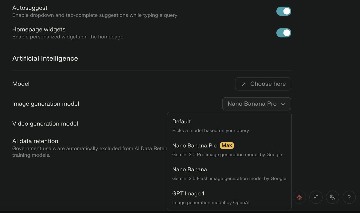 Perplexity image model selector