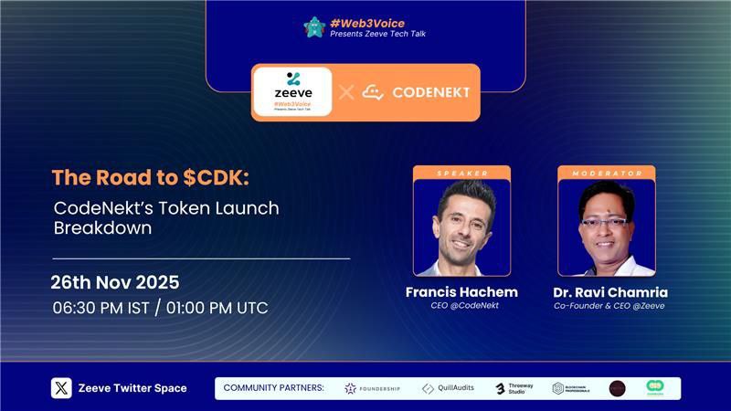 CodeNekt_Eco's tweet image. 4 days until we change everything.

The Road to $CDK:
 @CodeNekt_Eco&apos;s Token Launch Breakdown

📅 26th November 2025
⏰ 01:00 PM UTC | 06:30 PM IST

We&apos;ll be joining @ZeeveHQ to break down:
→ Why we built on Avalanche
→ How Euromaster partnership validates our vision
→ The…