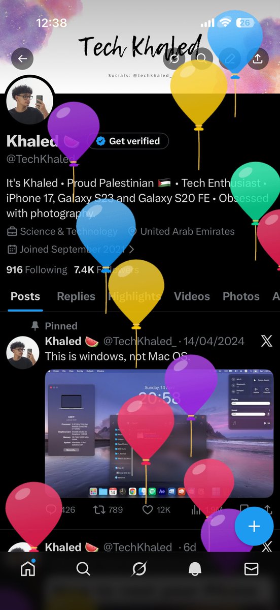 TechKhaled_'s tweet image. Why is there random balloons on my profile?