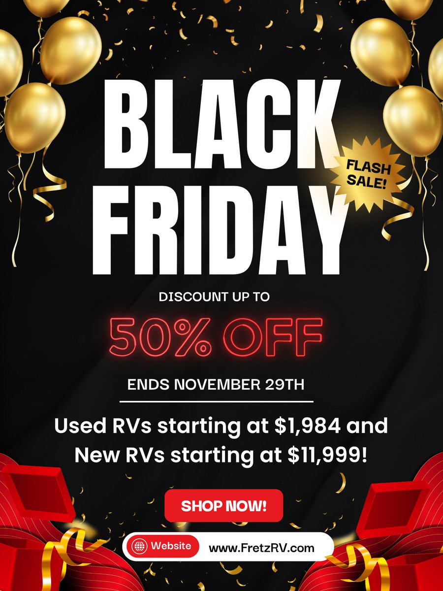 FretzRV's tweet photo. 🚨 Black Friday at Fretz RV! 🚨
Save up to 50% off — with used RVs starting at $1,984 and brand-new models from just $11,999!
Sale ends November 29. Don’t miss out!🚌🔥

#fretzrv #rvforsale #rvsforsale #rvdealerships #rvlife #roadtrips #traveltrailer #motorhome #rvsnearme https://t.co/Gf7fMM00QU