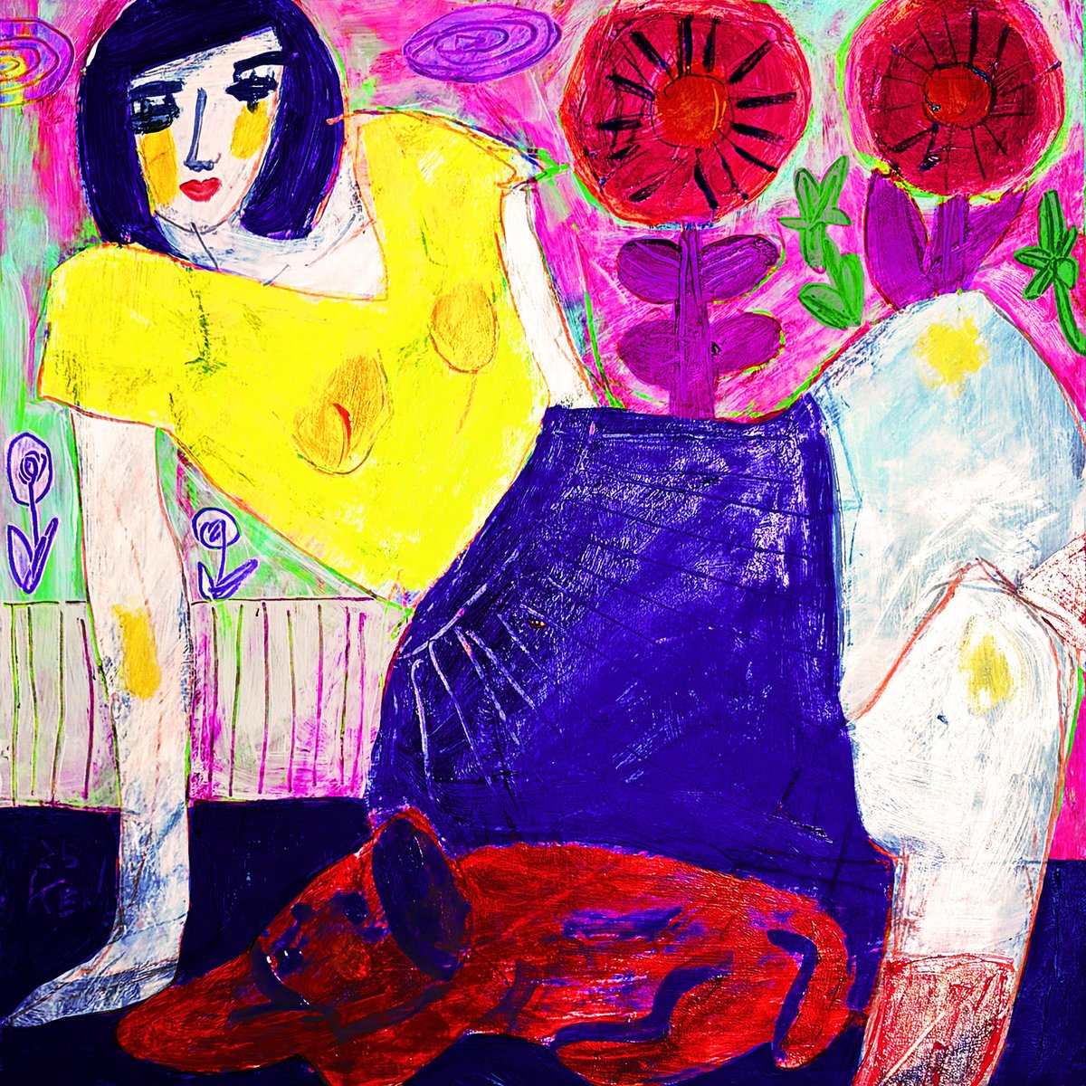 おはよー。本日の絵 「オカタヅケ」 pencil, acrylic, photoshop wood