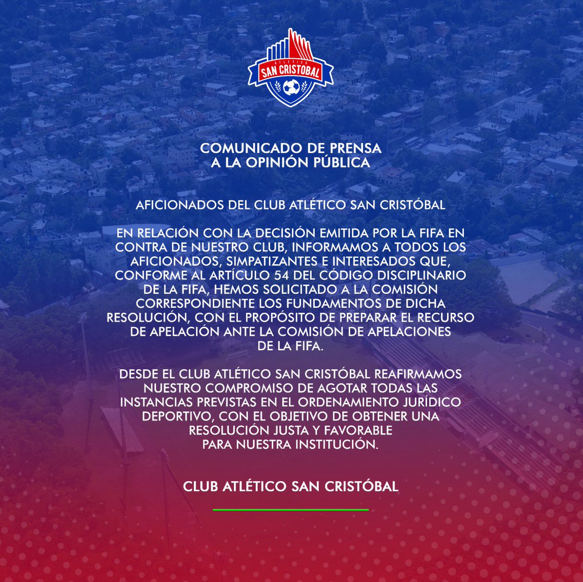 COMUNICADO OFICIAL

#atleticosancristobal