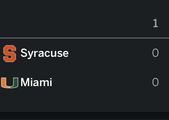 Re2pectsport's tweet image. Notre Dame up 21-0 vs Syracuse in the 1st Quarter

Miami’s STRUGGLED vs Syracuse and were tied 0-0 😭 😭 😭
