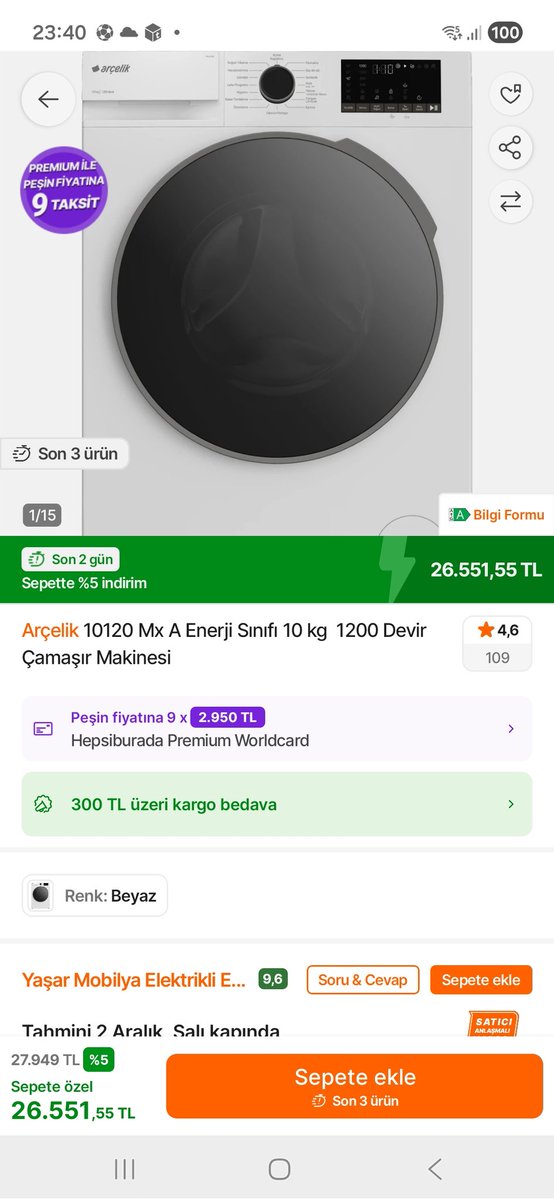 1. Resim 9 kasımda  anneme  aldigimiz  urunun fiyatı 23.699 tl 
2. Resim 13 gün sonraki fiyatı 26551 tl 
Yaklasık %12 zam gelmiş yani hergün için yaklasik %1
ne yapmak gerekiyor nasil #enflasyon olmasin bu ülkede kime neyi şikayet edelim  <a href="/hepsiburada/">Hepsiburada</a> <a href="/ticaret/">T.C. Ticaret Bakanlığı</a>