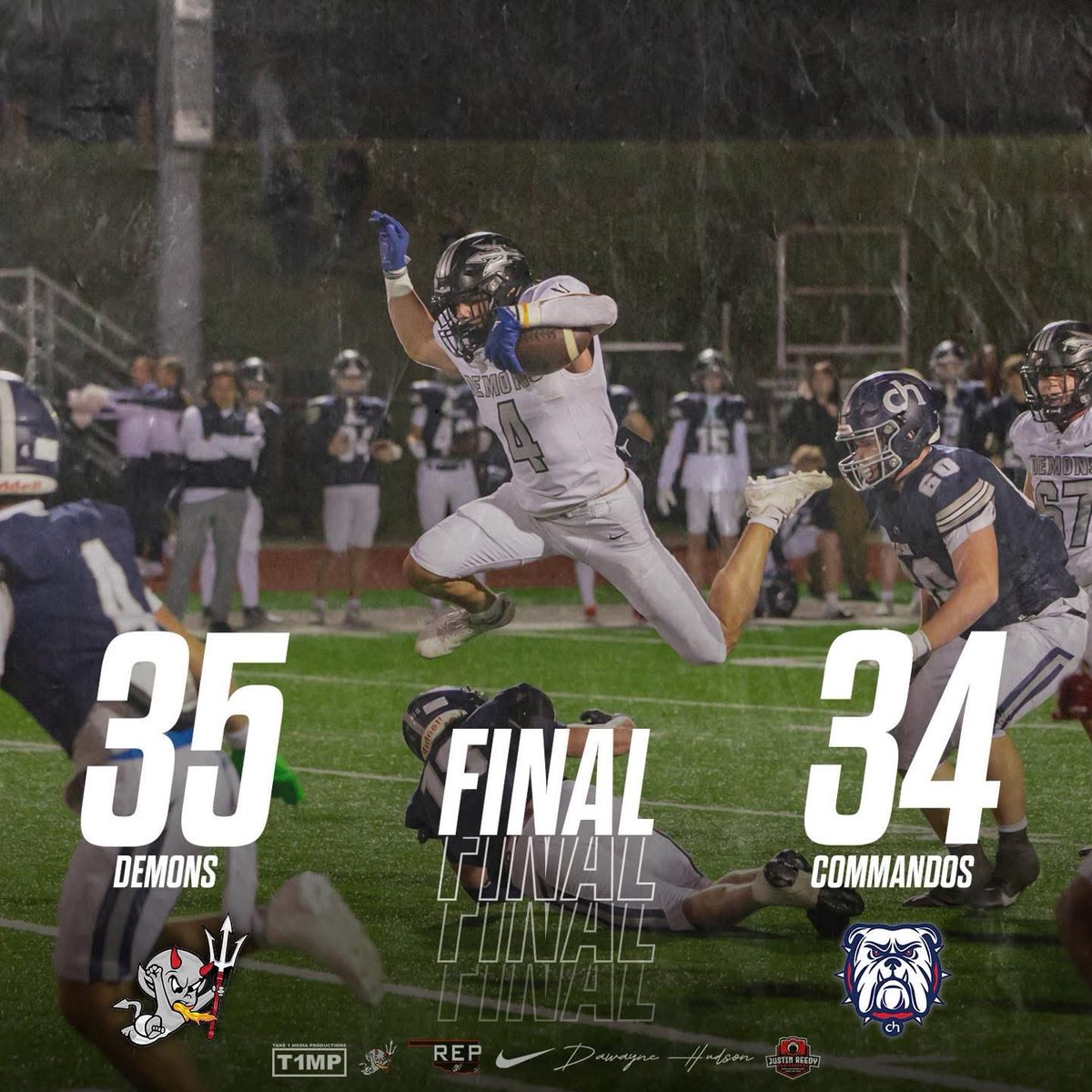 On to the Semifinals! 2nd time in 3 years, 3rd time in school history! So proud of ALL of our dudes. OL paved the way to 347 total yds rushing on the night! 🔱⚫️⚪️ 

Wyatt Atkinson - 21 rushes 228yds 1 TD; 92yd KOR TD
Beau Gravitt - 20 rushes 119yds 2 TDs; 6-10 66yds 1 TD