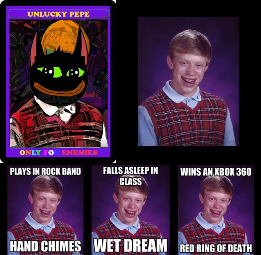 Today's Rare Pepe Lore Lesson™️ is Series 4, Card 15 - UNLUCKYPEPE. The artist of the card is DanDarkPill. This is a 1/13 card which was mistakenly made divisible. This means that each card can be broken down into 100 million "shards". A single shard of 0.00000001 UNLUCKYPEPE has