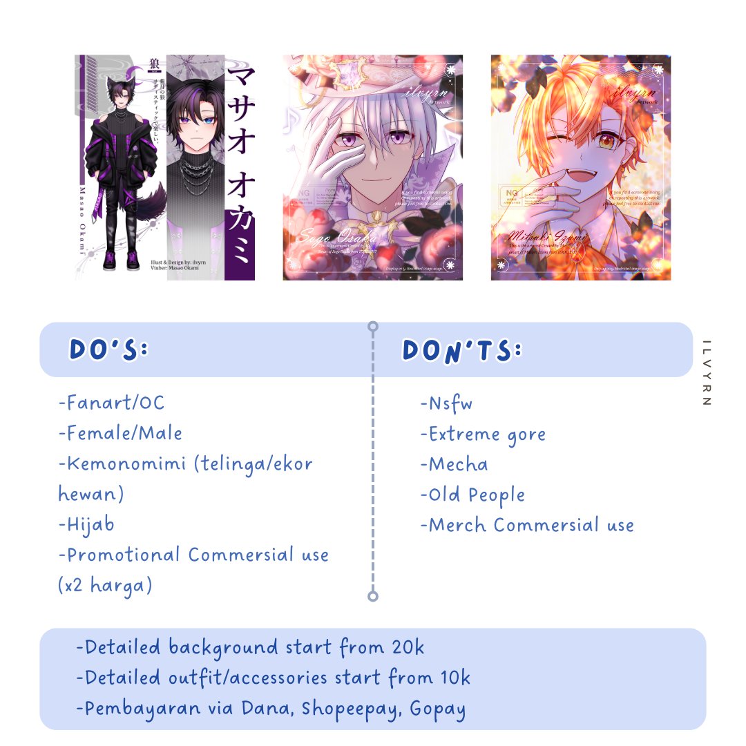 ilvyrn's tweet image. Likes &amp;amp; RTs are very appreciated! 🩵

Commission Open only for local, Indonesia 🩵

Harga mulai 100K ✨
Info lengkap ada di link yg ada di bio ku ya! Atau kamu bisa dm, tanya-tanya aja juga boleh^^~

Slot terbatas❗
#commission #commissions #commissionopen #ArtCommission
