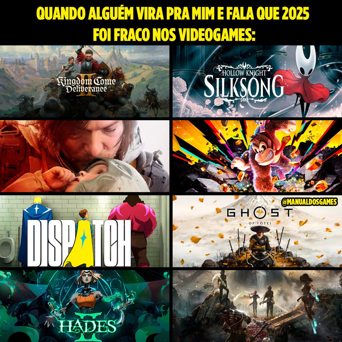 ManualdosGames_'s tweet image. 2025 foi tão bom para os videogames que dava pra fazer três listas dessas com facilidade!