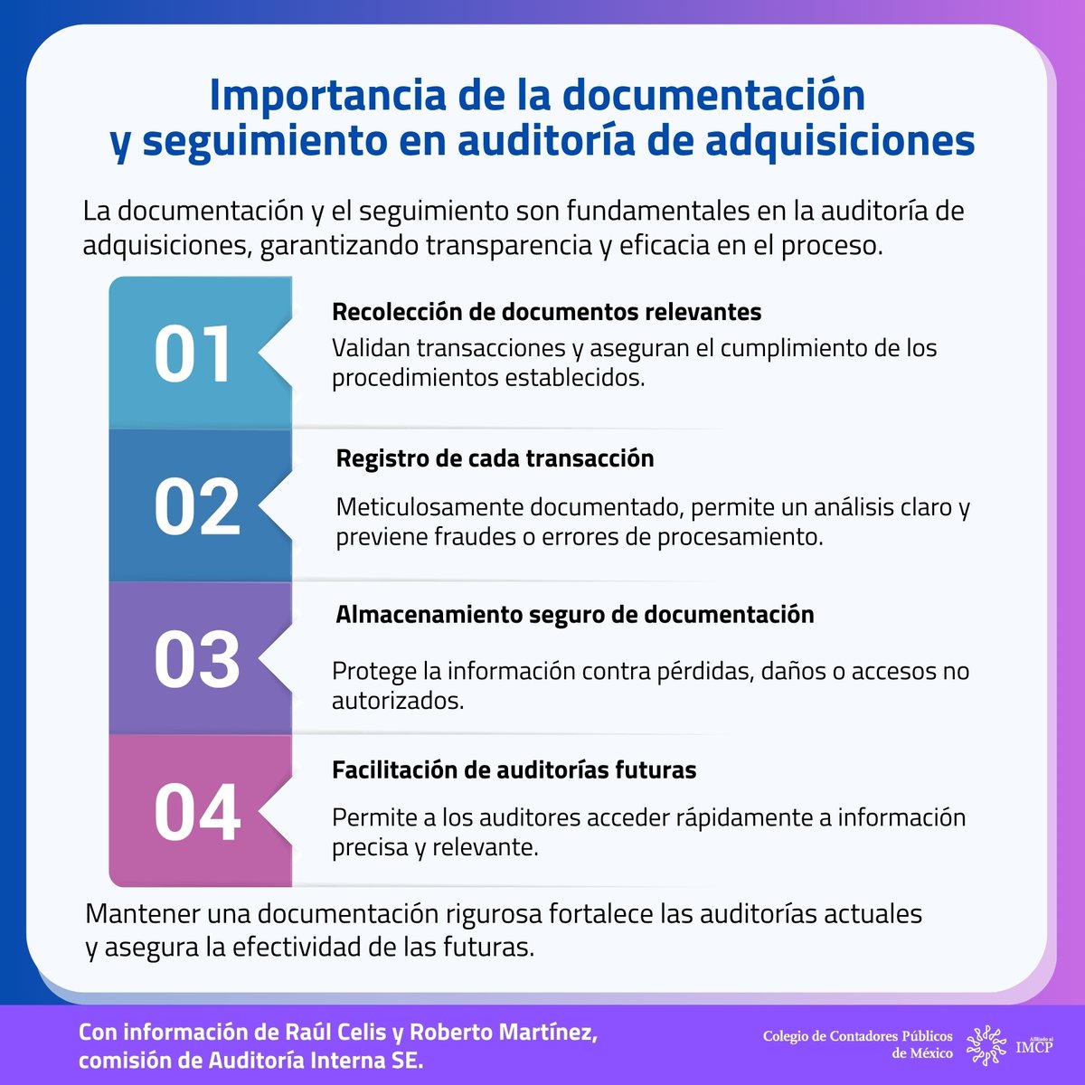 colegiocpmexico's tweet image. La #documentación y el #seguimiento son fundamentales en la #auditoría de #adquisiciones, garantizando transparencia y eficacia en el proceso.🧐

Aprende mucho más en el curso Auditoría del ciclo de adquisiciones: riesgos en el proceso de compras:  ow.ly/UMys50Xw7pn