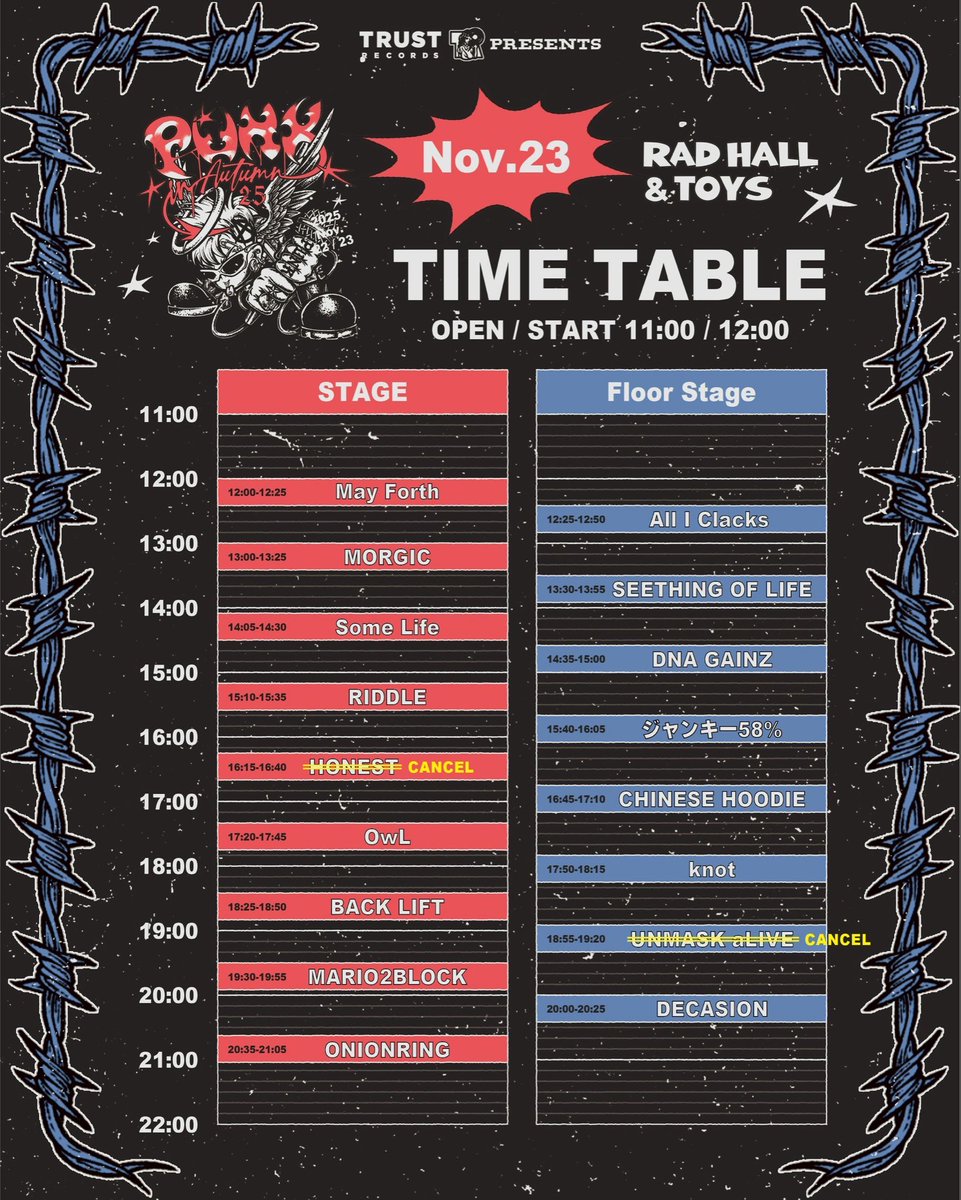 🔥本日の公演🔥 TRUST RECORDS presents. PUNK IN AUTUMN 2025 ⚠️AIC