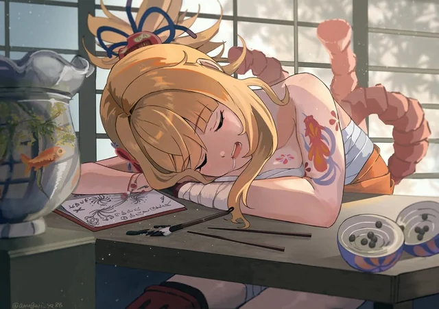 BrandonMythra's tweet photo. @prettycut3cunt 
Brandon been in Yoimiya's house since he got to the world of genshin, he came back from a good quest only to found her sleeping from drawing. So Brandon would quiet and calmly lifts her up and carries her to her bedroom like a bride before arrived inside ⤵️ https://t.co/0Dp0fEjdJL
