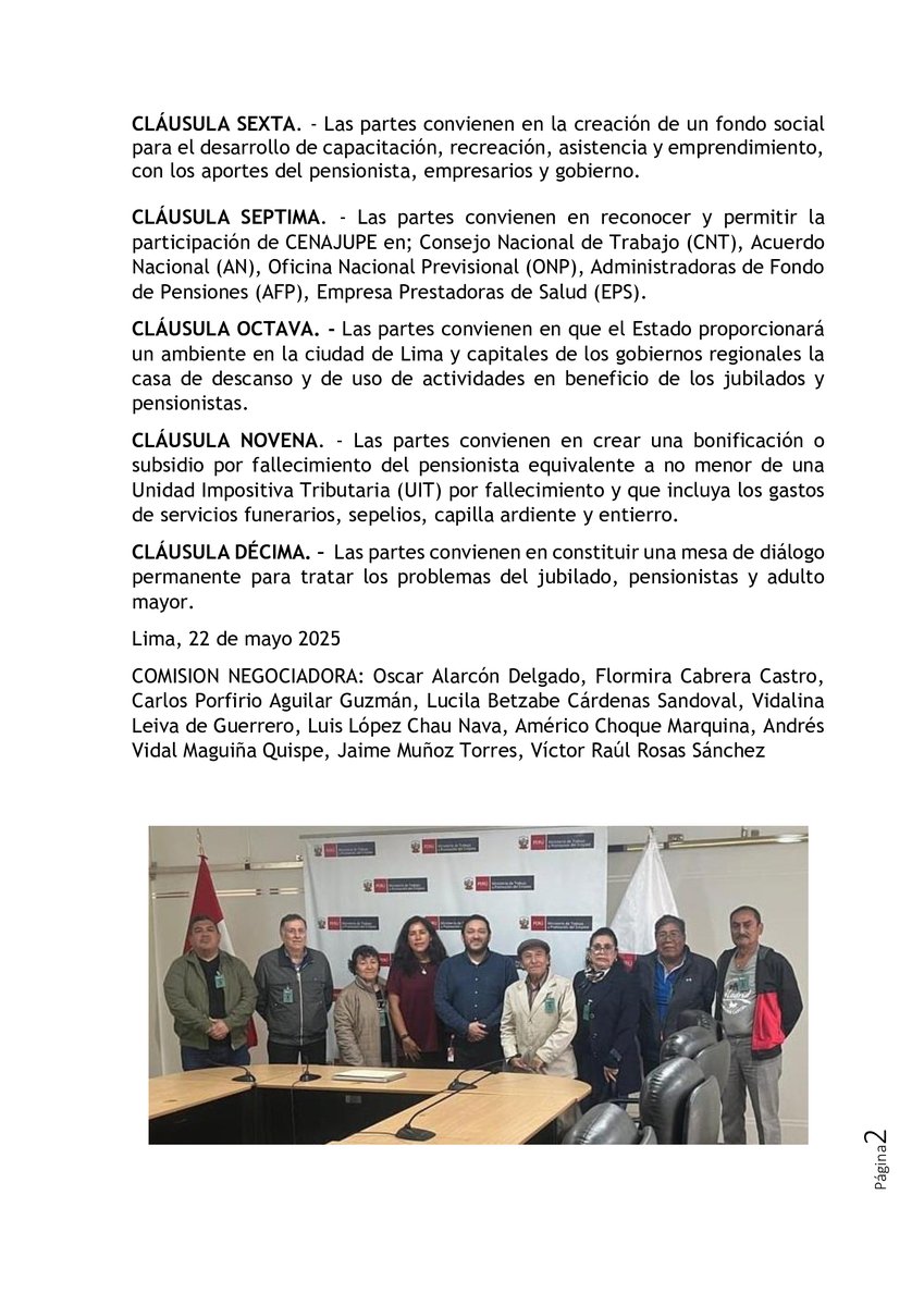 El Sindicato CENAJUPE planteó su Petitorio de Reclamos ante el MTPE. Se busca establecer un espacio de negociación porque la libertad de asociacion sería incompleta si no sirve para negociar mejores condiciones de vida de los pensionistas.