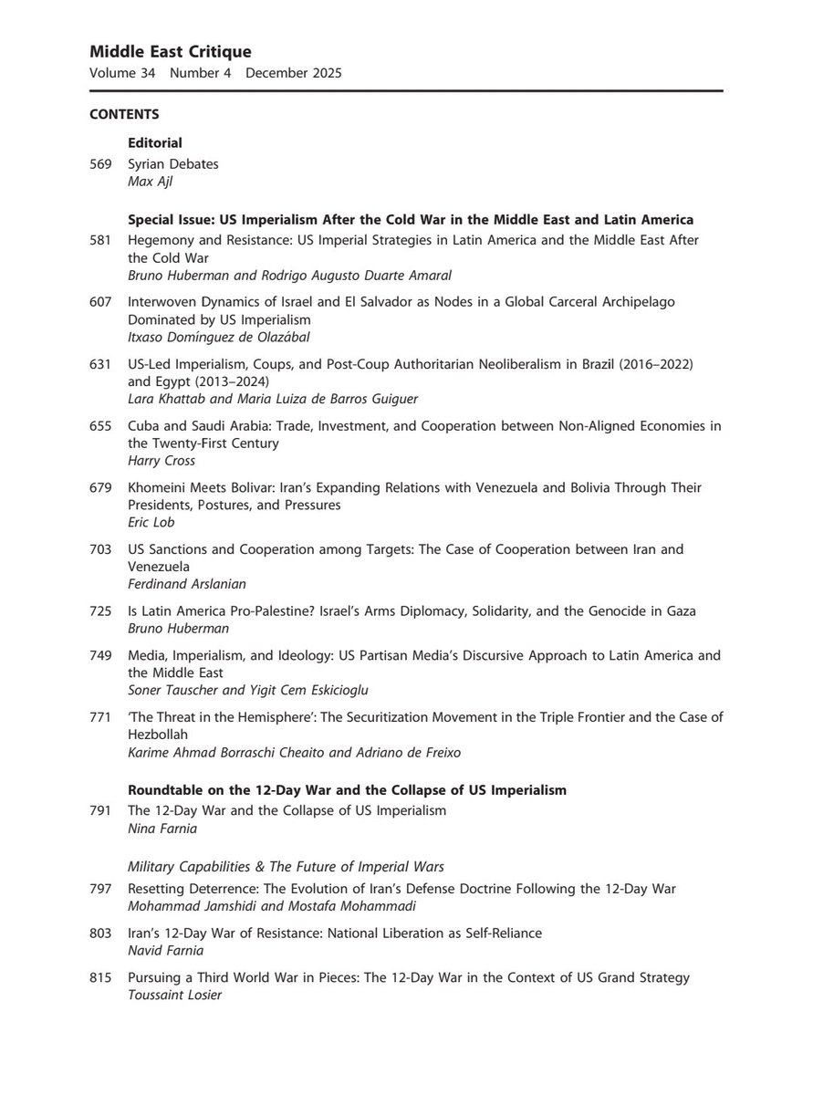 NinaFarnia's tweet image. Coming soon, a special Middle East Critique roundtable on the June 2025 12-Day War on Iran. Proud to have edited this groundbreaking project that includes 14 different essays, entitled &quot;The 12-Day War and the Collapse of US Imperialism.&quot; 1/2