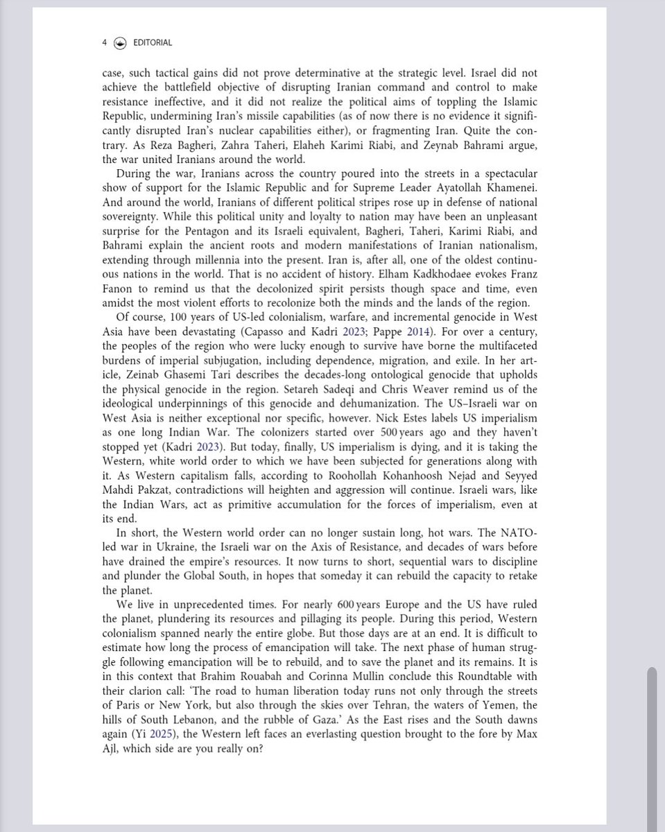 NinaFarnia's tweet image. My introduction to the special issue is out and can be found at this link. PDF images of the article are here as well. Full article: The 12-Day War and the Collapse of US Imperialism share.google/0tDnRTbR7RZm50…