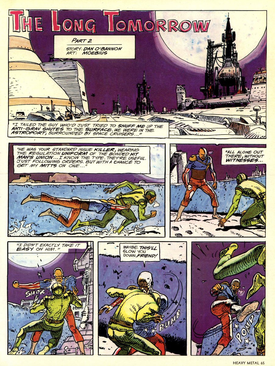 PowerCosmic13_'s tweet image. A few pictures from the second half of The Long Tomorrow by #Moebius from Heavy Metal #6. Some peak Moebius I’d never read before