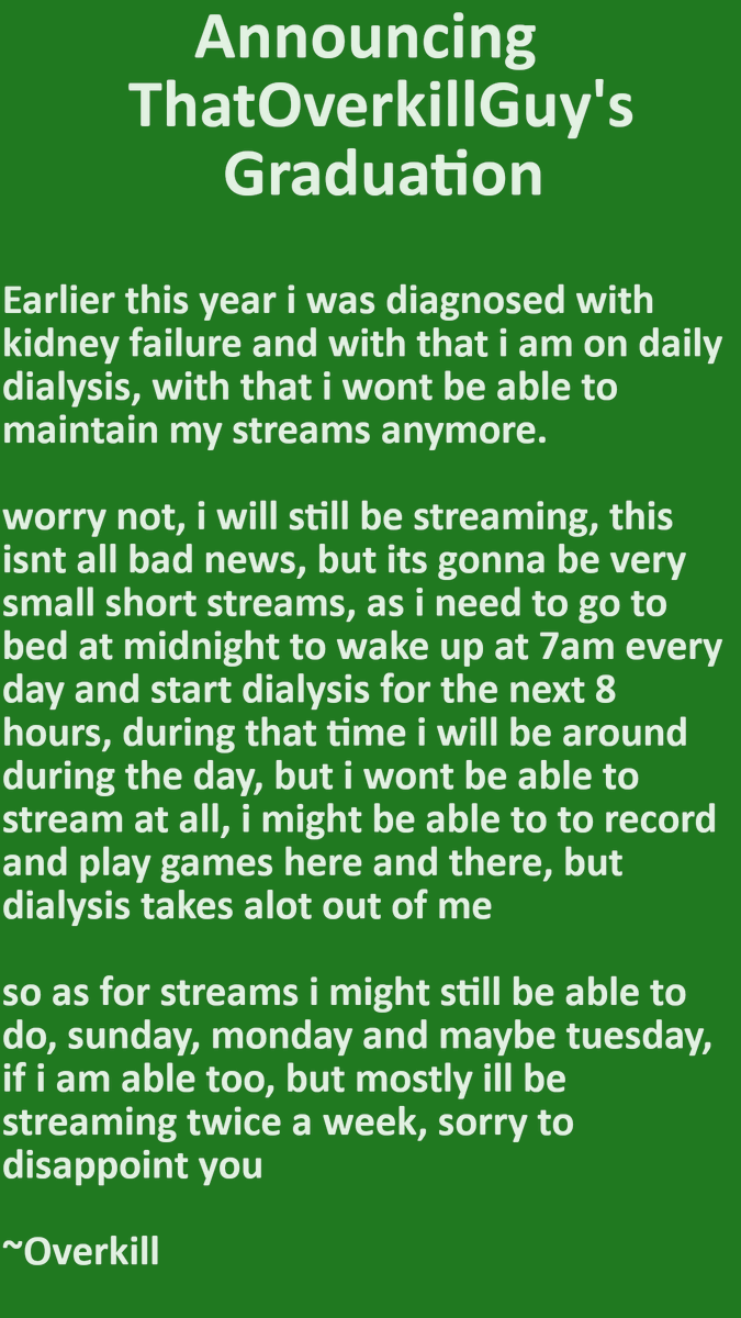 OverkillTTV's tweet image. Its been a good 20 years, but i think its time to hang up the jacket. i will still be around to play games with friends, but as for my streams, its over everyone, thank you for everything