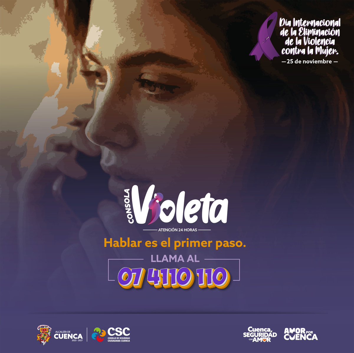 CSC_CUENCA's tweet image. Hoy recordamos que ninguna mujer debe vivir con miedo.
25 de noviembre, Día Internacional de la Eliminación de la Violencia contra la Mujer
La Consola Violeta te acompaña 📲 4110-110